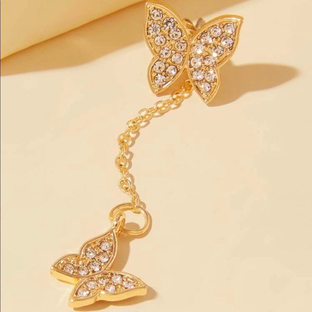 Rhinestone Butterfly Drop Earrings - Picture 4 of 4